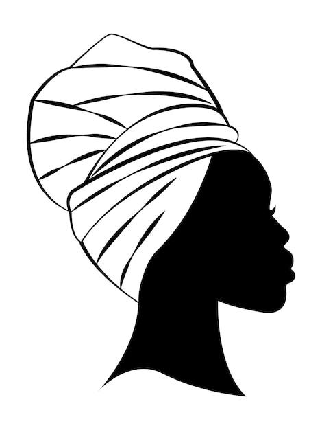 Красивый африканский силуэт женщины в традиционном тюрбане черная женщина векторный силуэт изолированная концепция прически головной убор афро стиль икона