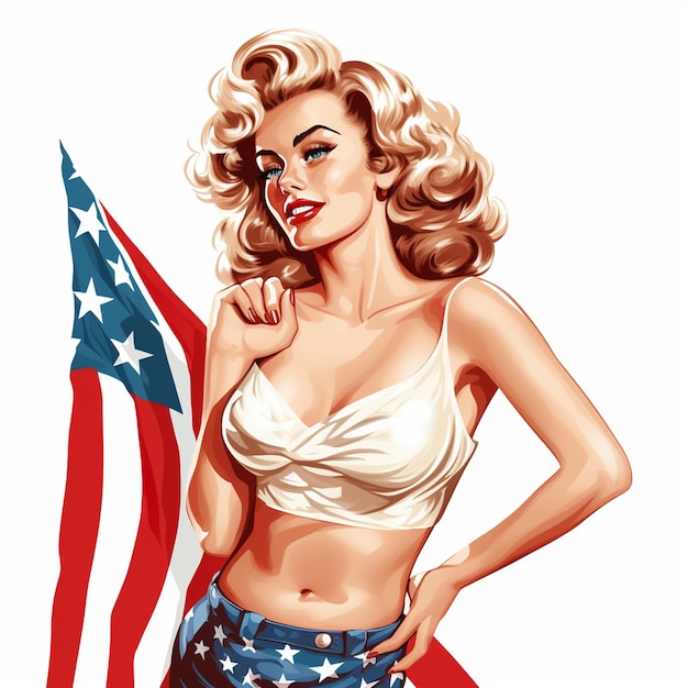 Vettore bella ragazza pin up americana donna donna illustrazione stile artistico