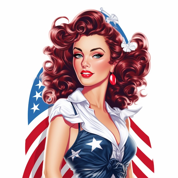 Beautiful american pin up girl woman female illustration art style