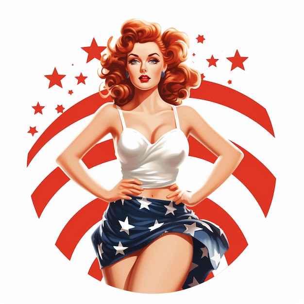 Beautiful American Pin Up Girl Woman Female Illustration Art Style