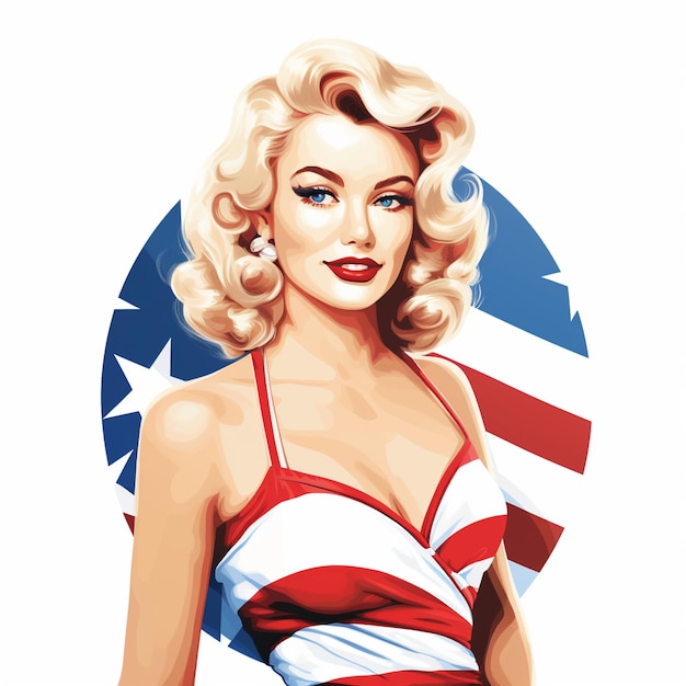 Beautiful American Pin Up Girl Woman Female Illustration Art Style