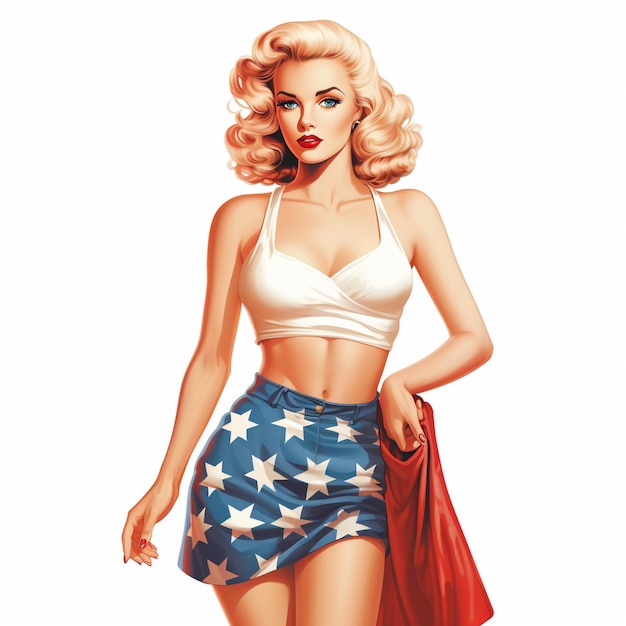 Beautiful American Pin Up Girl Woman Female Illustration Art Style