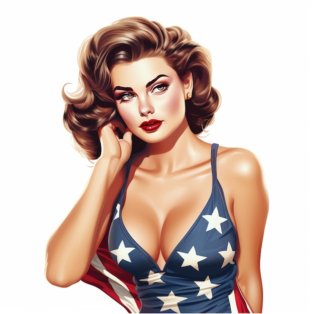 Beautiful American Pin Up Girl Woman Female Illustration Art Style