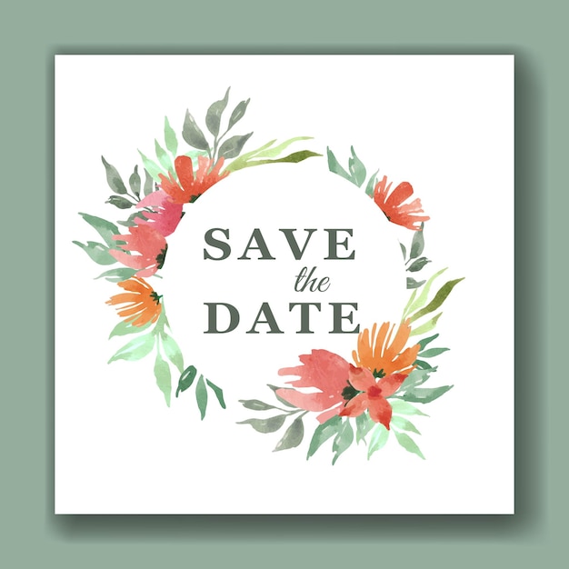 美しくエレガントな花の水彩画の結婚式の招待カードのテンプレート