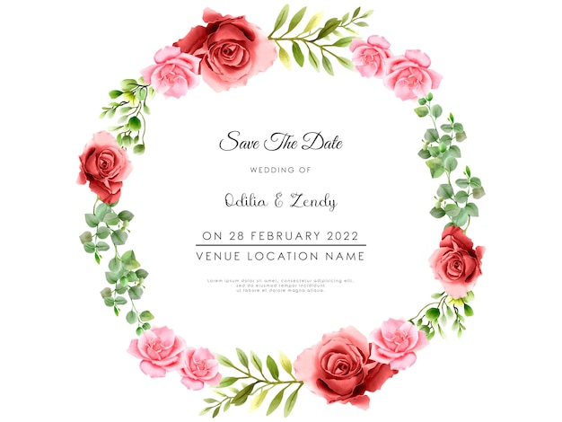 美しくエレガントな花と葉水彩の結婚式の招待カード
