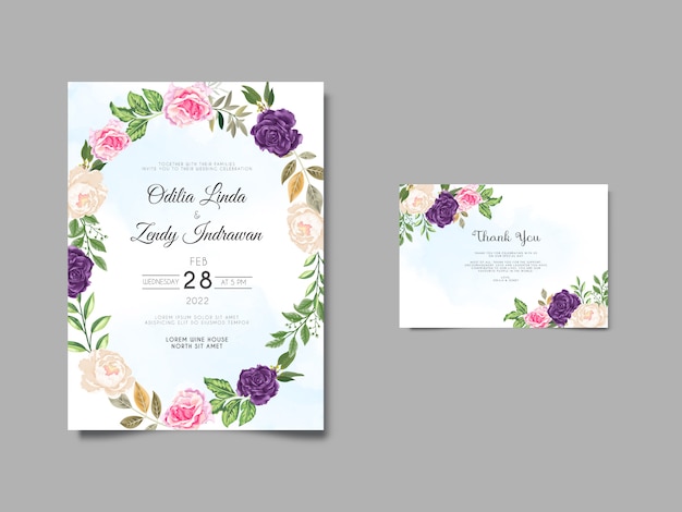 花と葉を持つ美しくエレガントな結婚式の招待カード