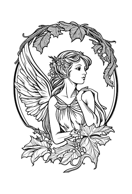 beautiful angel leaf and wings ornament hand drawn illustration