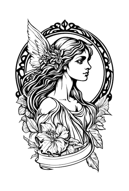 beautiful angel leaf and wings ornament hand drawn illustration