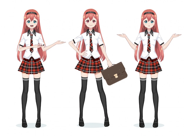 Premium Vector | Beautiful anime manga schoolgirl in skirt