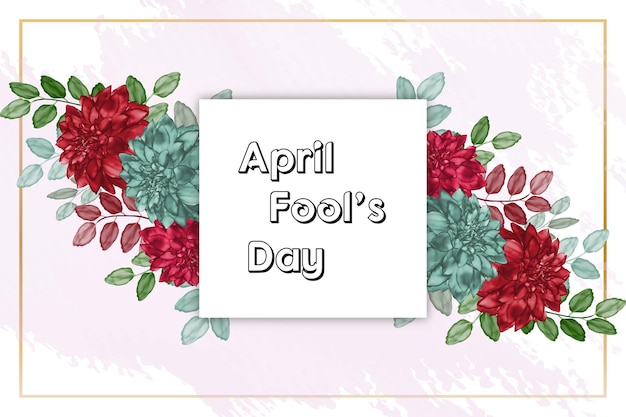 Beautiful April fools day card with blooming floral watercolor Free Vector