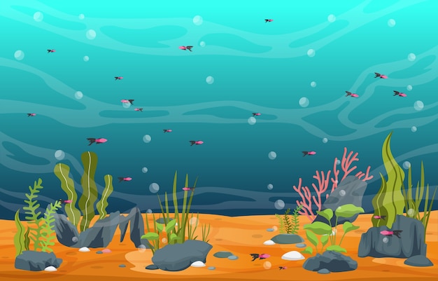 美しい水族館の魚カラフルなサンゴ礁の水生植物のイラスト
