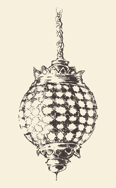 Vector beautiful arabian lantern, ramadan celebration vintage engraved illustration, hand drawn