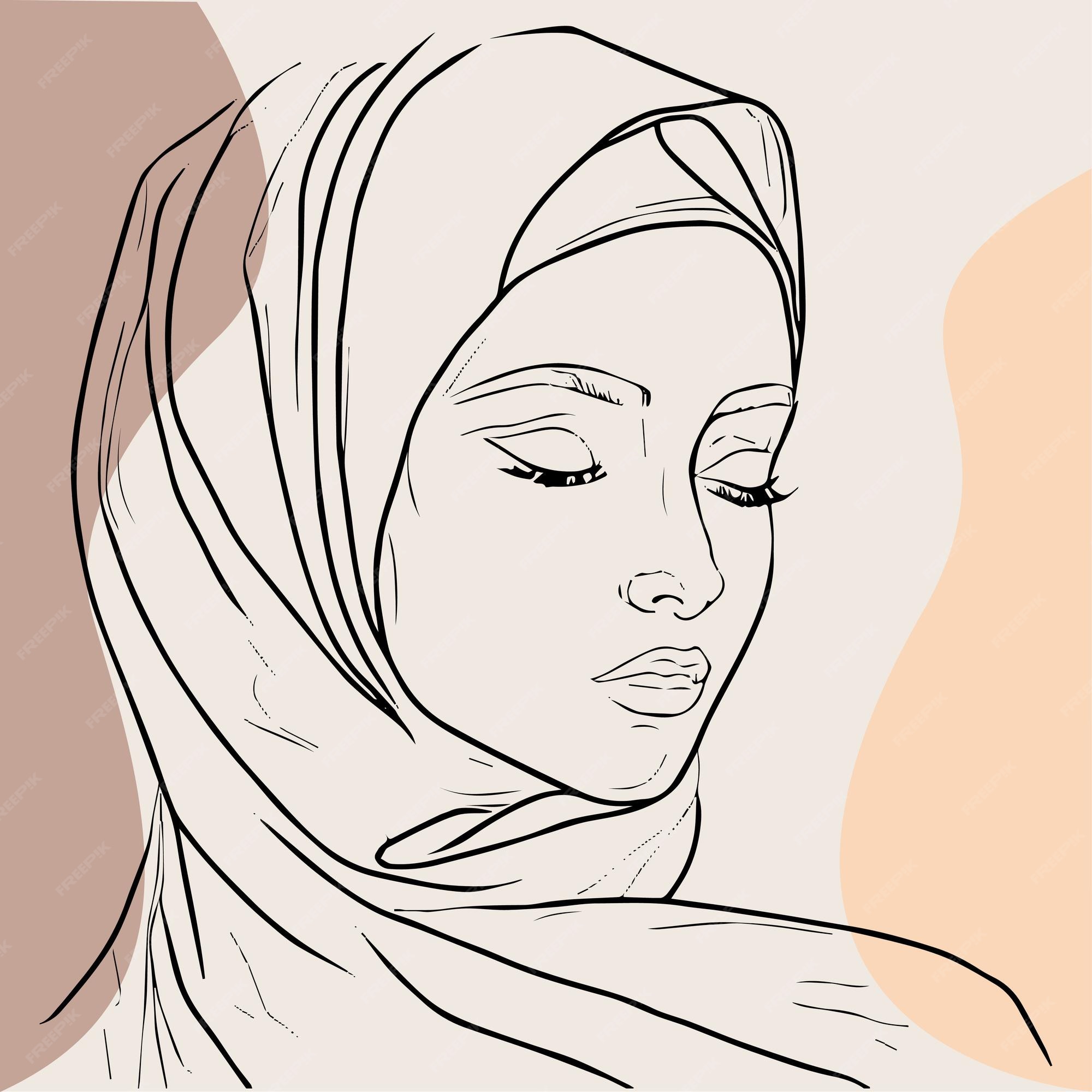 Premium Vector Beautiful arabic woman vector line art with boho