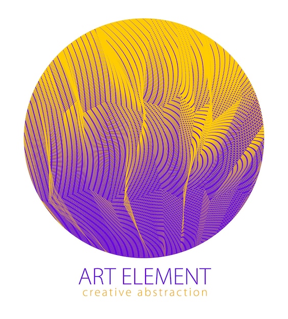 Beautiful art element, linear texture of surface or textile in a shape of circle. Vector abstract 3d perspective background for layouts, posters, banners, print and web. Cool and motional.