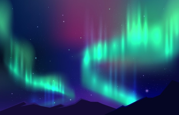 Premium Vector | Beautiful aurora nothern light night sky background