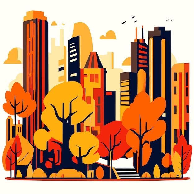 ベクトル 美しい秋の都市公園