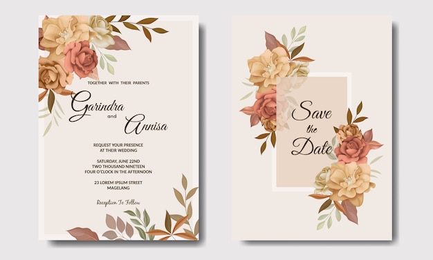 Beautiful autumn floral frame wedding invitation card template