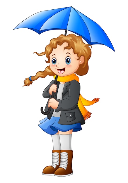 Vector beautiful autumn girl holding umbrella