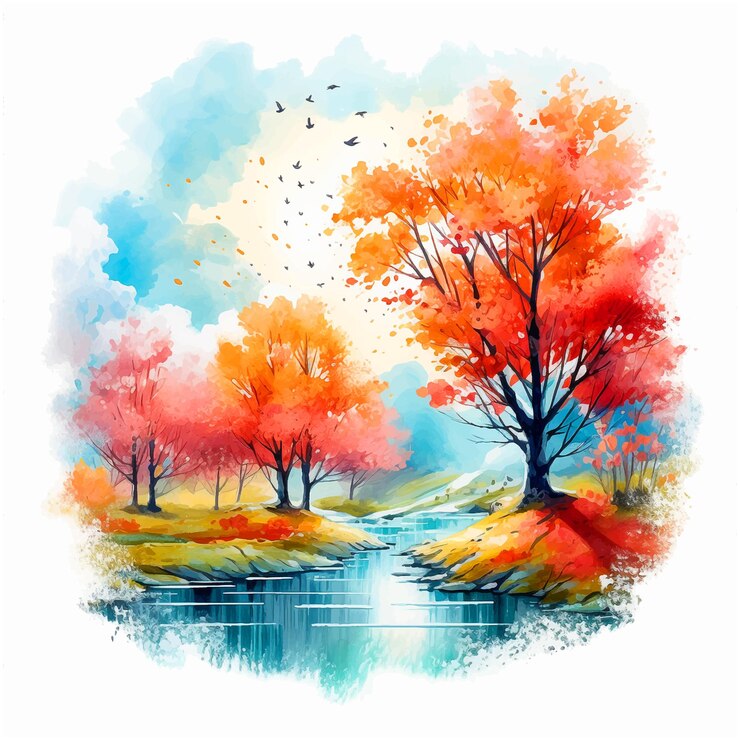 वेक्टर beautiful autumn nature watercolor paint