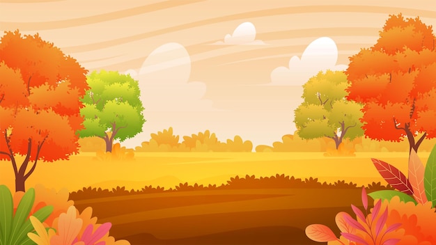 Beautiful autumn scenery landscape illustration with warm color design