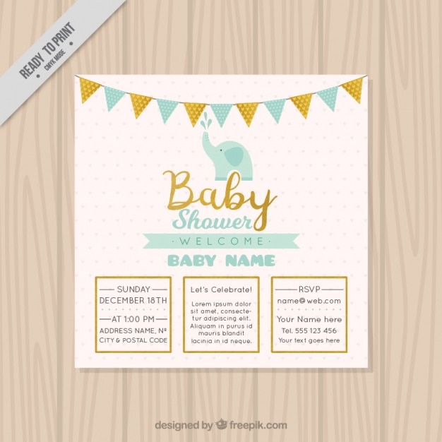Vector beautiful baby shower invitation with elephant