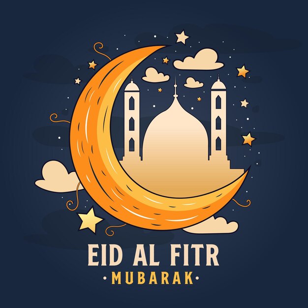 Eid Al Fitr Mubarak Vector 그림의 아름다운 배경 및 텍스트 디자인