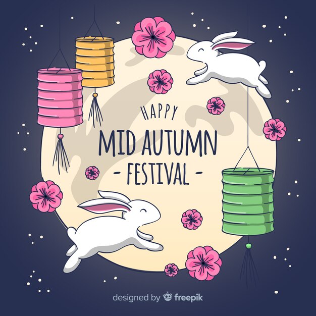 Beautiful background for mid autumn festival in hand drawn style