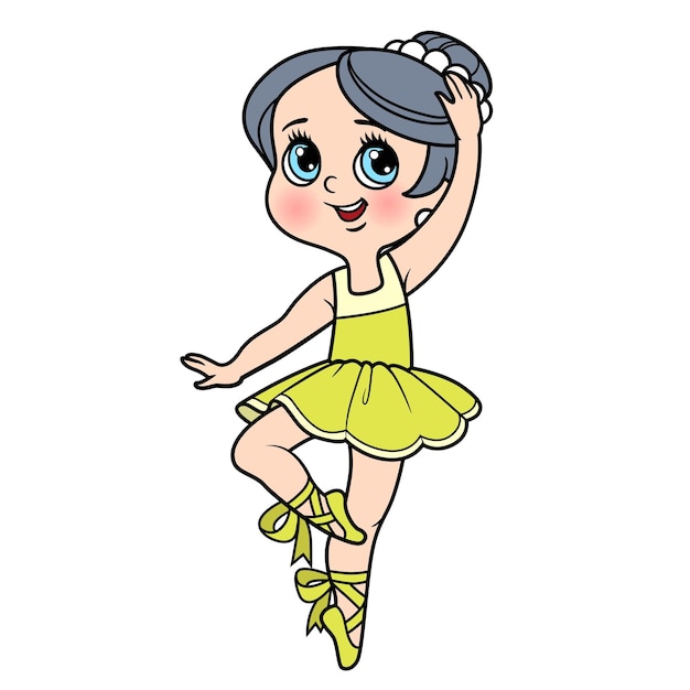 Vector beautiful ballerina girl in tutu dancing on one leg in pointe shoes color variation for coloring page isolated on a white background