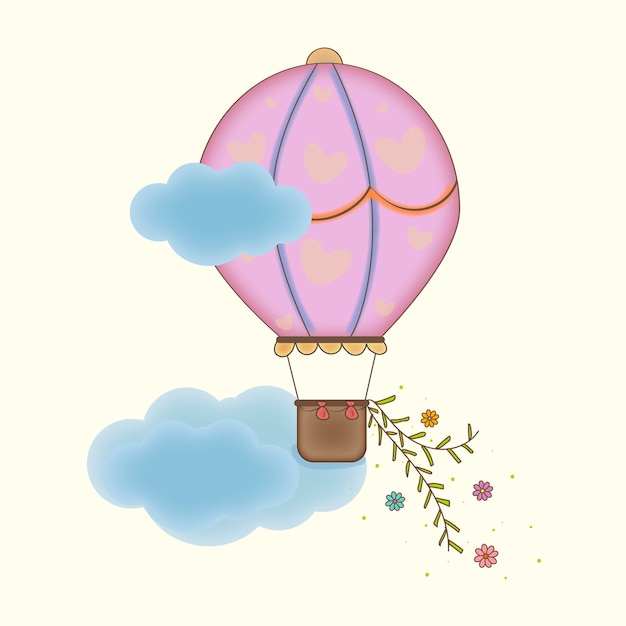 Vector beautiful balloon with hanging flowers