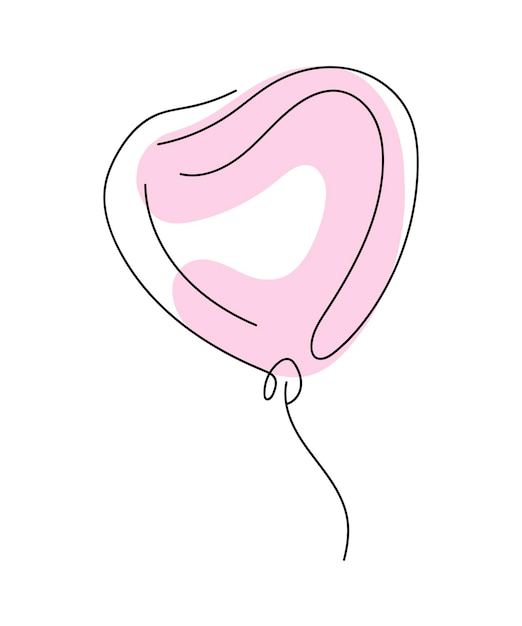 Beautiful Balloons in the shape of heart Minimal design of romantic love symbol Continuous line