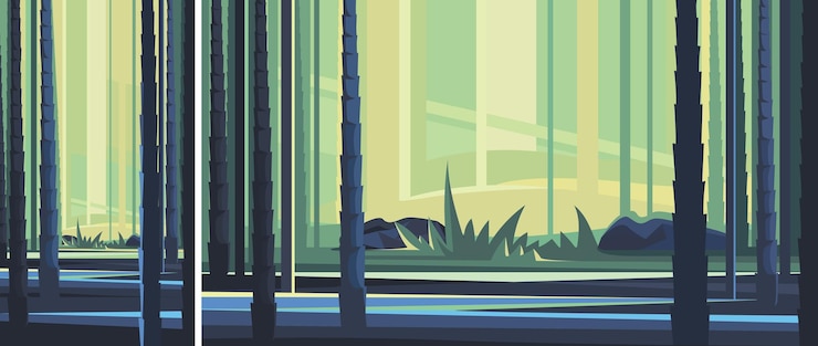 Vector beautiful bamboo forest. nature scenery in vertical and horizontal orientation.