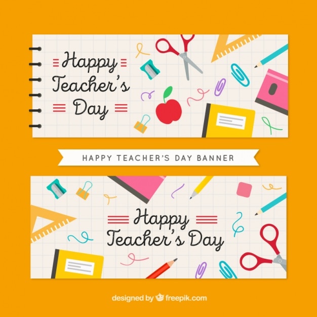 Vector beautiful banners with happy teacher's day elements