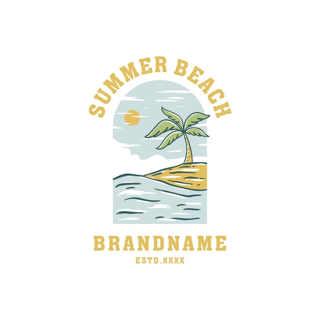 Beautiful beach landscape logo design vector illustration