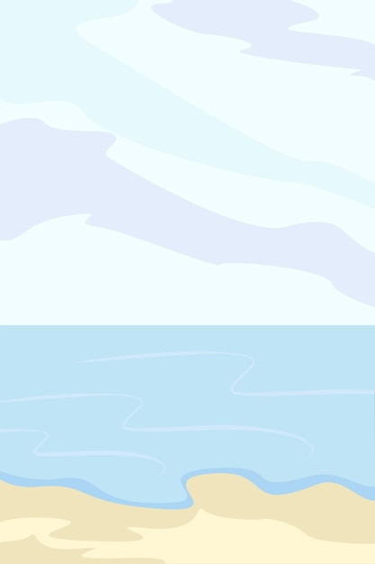 Vector beautiful beach scene with clouds. vector illustration in pastel flat minimal style