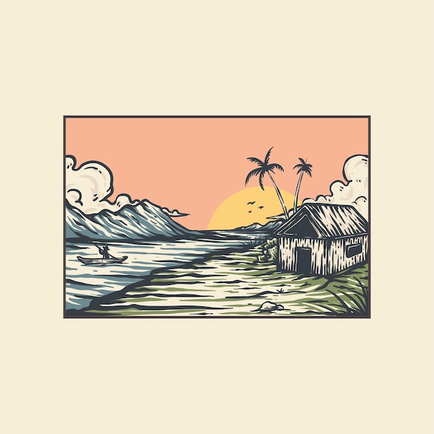 Beautiful beach side hand drawn illustration