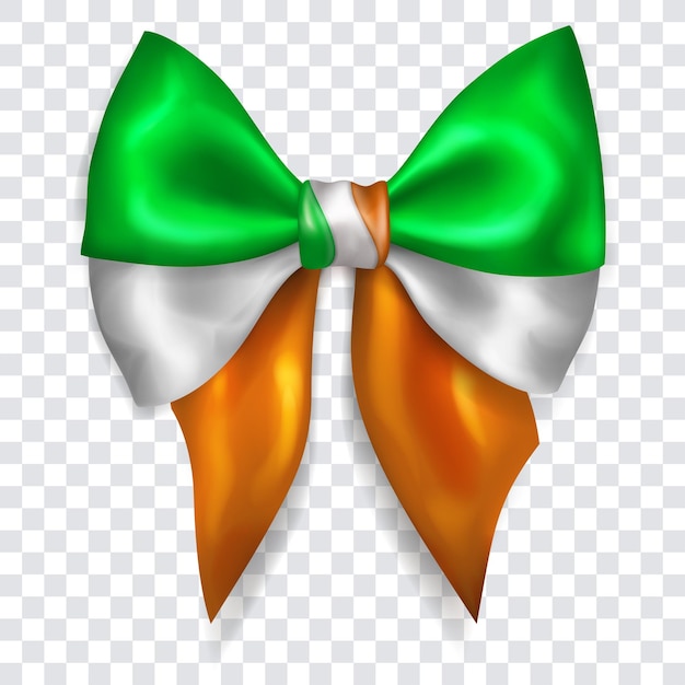 Beautiful big bow in colors of Ireland flag made of shiny ribbon on transparent background