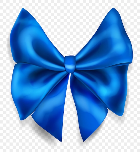 Beautiful big bow made of blue ribbon with shadow isolated on transparent background Transparency only in vector format