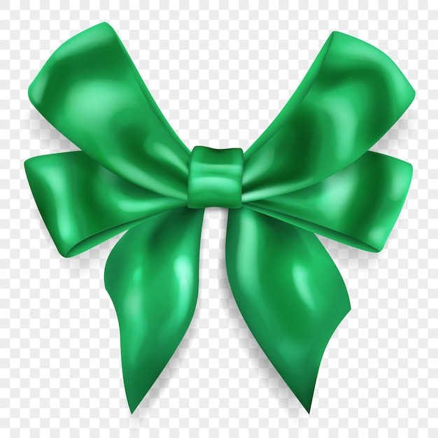 Beautiful big bow made of green ribbon with shadow isolated on transparent background transparency only in vector format