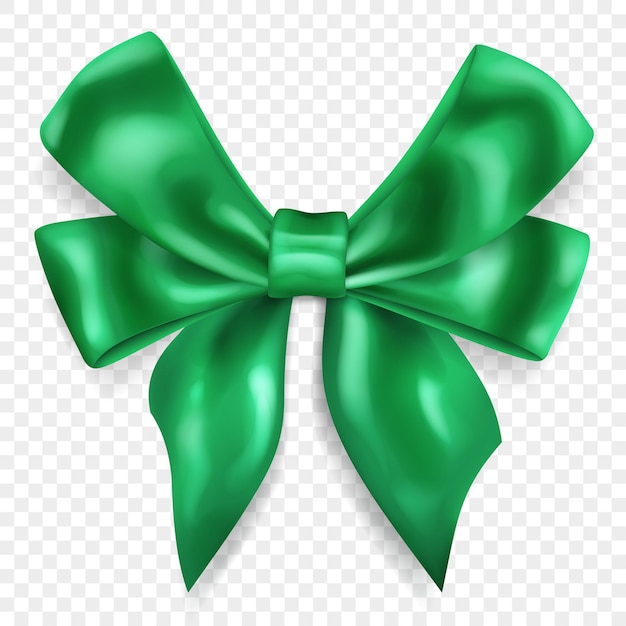 Beautiful big bow made of green ribbon with shadow isolated on transparent background Transparency only in vector format