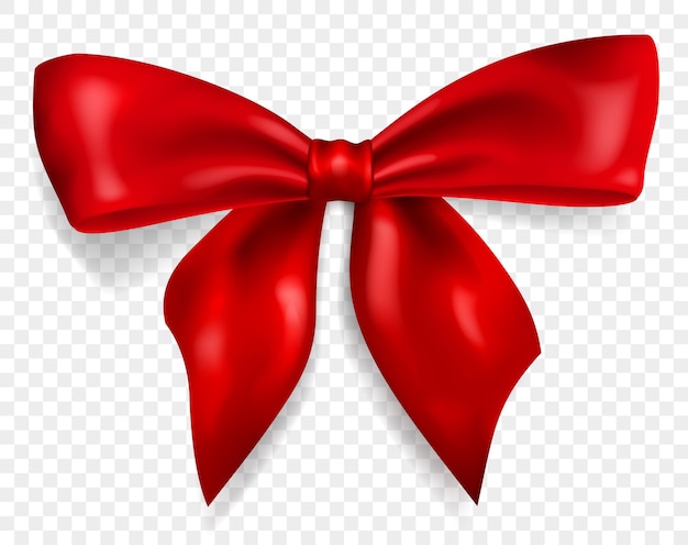 Vector beautiful big bow made of red ribbon with shadow isolated on transparent background transparency only in vector format