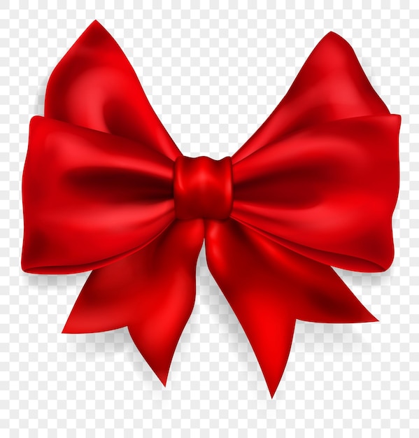 Beautiful big bow made of red ribbon with shadow isolated on transparent background Transparency only in vector format