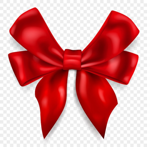 Beautiful big bow made of red ribbon with shadow, isolated on transparent background. Transparency only in vector format