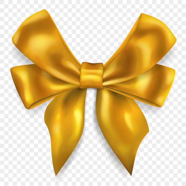 Vector beautiful big bow made of yellow ribbon with shadow isolated on transparent background transparency only in vector format