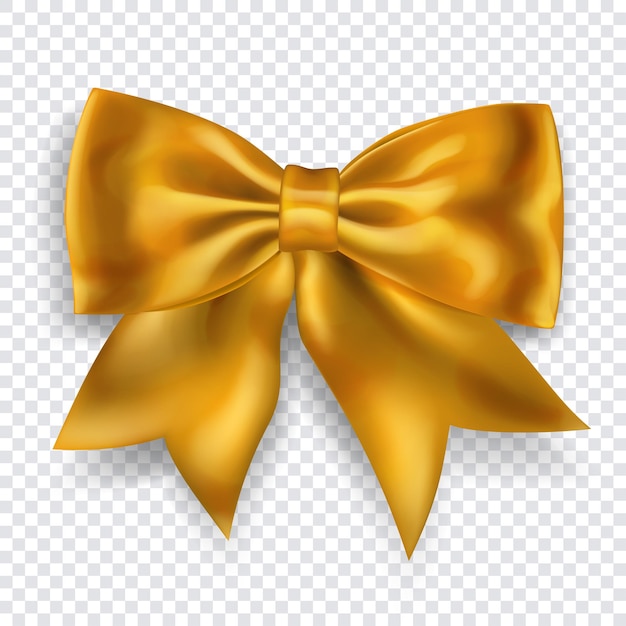 Beautiful big bow made of yellow ribbon with shadow on transparent background. transparency only in vector format