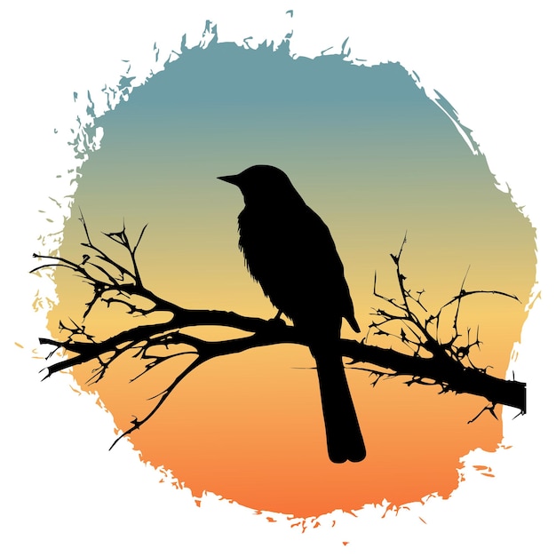 ベクトル 木のシルエットの図の枝に座っている美しい鳥