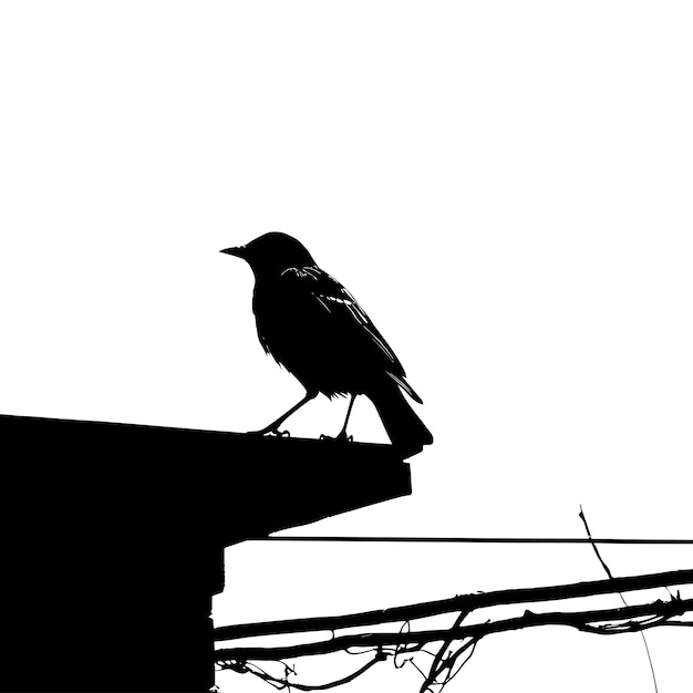 ベクトル シルエットイラストの屋根の上に座っている美しい鳥