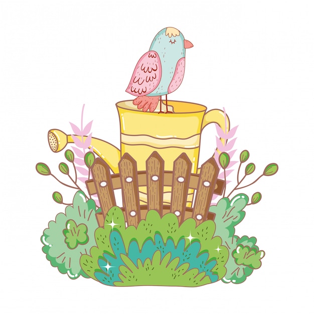 스프링 클 러와 울타리 정원이 아름 다운 새