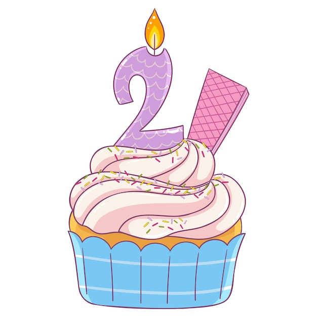 Vector beautiful birthday cake cupcake with candle