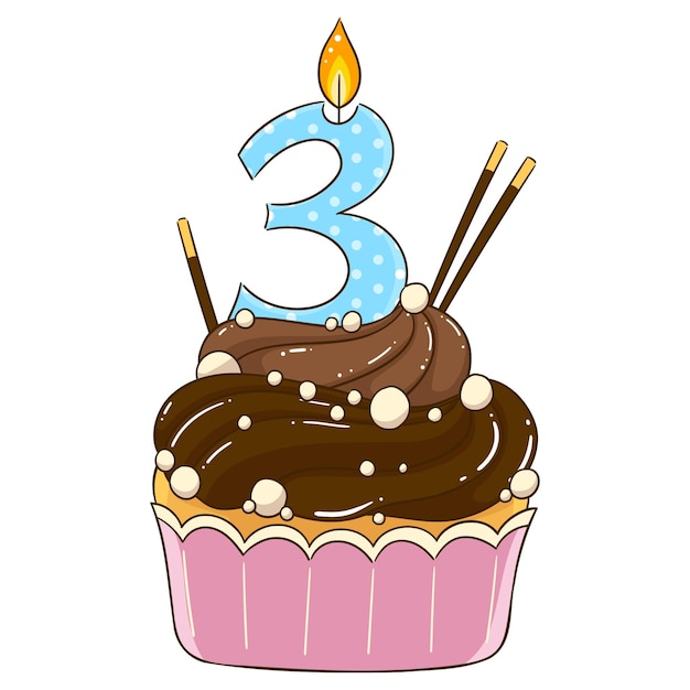 Premium Vector | Beautiful birthday cake cupcake with candle