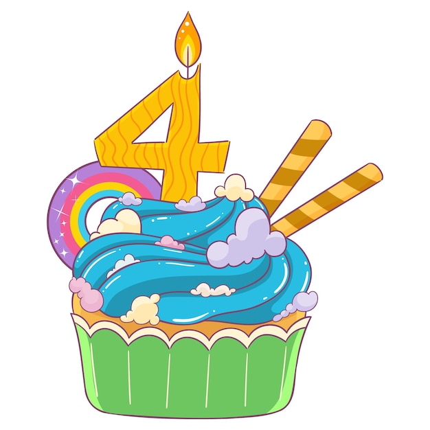 Vector beautiful birthday cake cupcake with candle